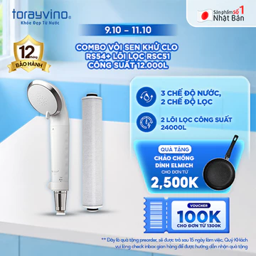[HÀNG MỚI] Combo vòi sen tắm khử Clo Torayvino RS54 (1 lõi lọc đính kèm) + 1 lõi lọc RSC51 thay thế -Nguyên kiện từ Nhật