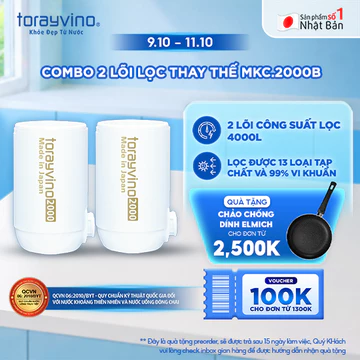 Combo 2 Lõi lọc nước TORAYVINO MKC 2000B uống trực tiếp, màng lọc sợi rỗng, giữ nguyên khoáng chất