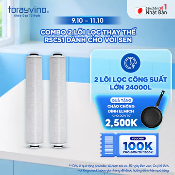 [VC50K] Combo 2 Lõi lọc thay thế vòi sen tắm RSC51 Torayvino loại bỏ Clo, công suất lọc 12000 lít nước