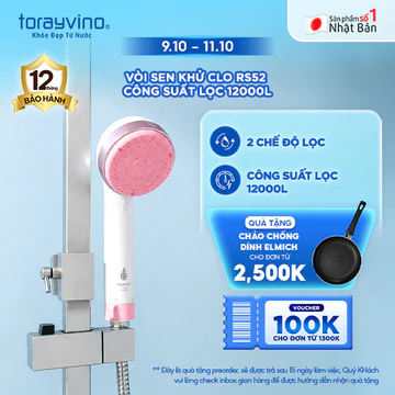Vòi sen tắm khử Clo RS52 Torayvino Nhật Bản 12000L- Dễ lắp đặt, Mịn da, Khỏe tóc, Nguyên kiện từ Nhật