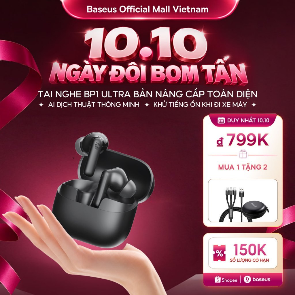 [SIÊU PHẨM AI - MUA 1 TẶNG 2 ] Tai Nghe BP1 Ultra Tích Hợp AI Dịch Thuật Thông Minh,Khử Tiếng Ồn Khi Đi Xe Máy