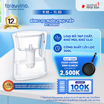 [HÀNG MỚI] Bình lọc nước Torayvino Pitcher PT304SV (1 lõi đính kèm) - uống nước trực tiếp tiện dụng -Nguyên kiện từ Nhật