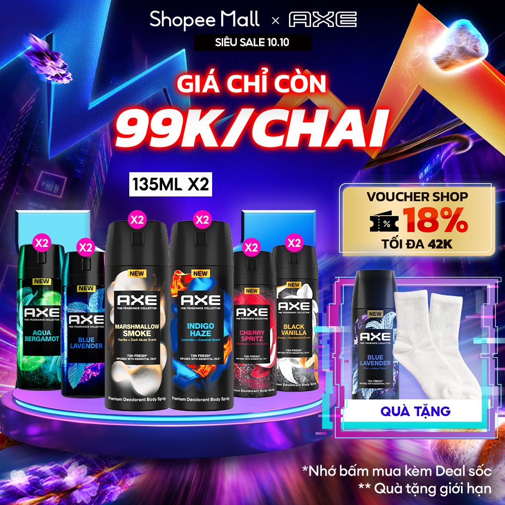 [DEAL SỐC] Combo 2 Xịt khử mùi hương nước hoa cao cấp AXE 135ml cho nam, khử mùi và lưu hương lên tới 72h