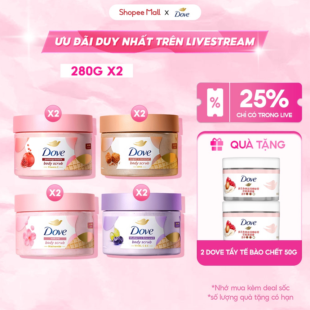 [LIVE] Combo 2 Smoothie Tẩy Tế Bào Chết Body Dove Chăm Da Sáng Mịn 298g/280g
