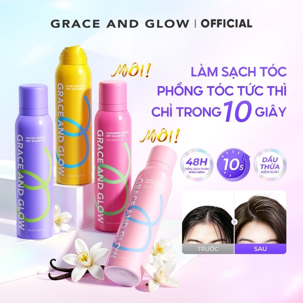 [MÙI HƯƠNG MỚI] Dầu gội khô phồng tóc Grace and Glow 10s kiềm dầu lâu bết giúp giải cứu tóc bết lưu 150ml