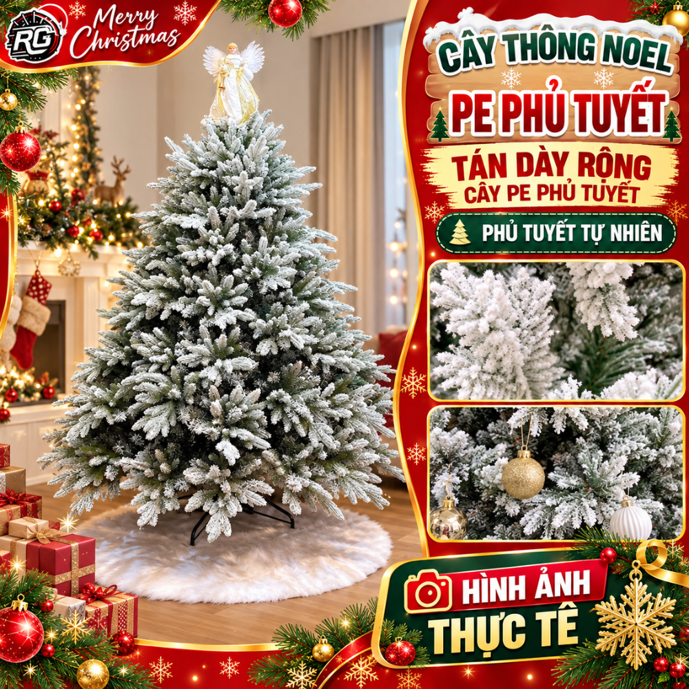 [Hoả Tốc] Cây Thông Noel PE Phủ Tuyết, Cây Thông PE 1M5 1M8 2M1 2M4 Tán Tự Động Trang Trí Giáng Sinh