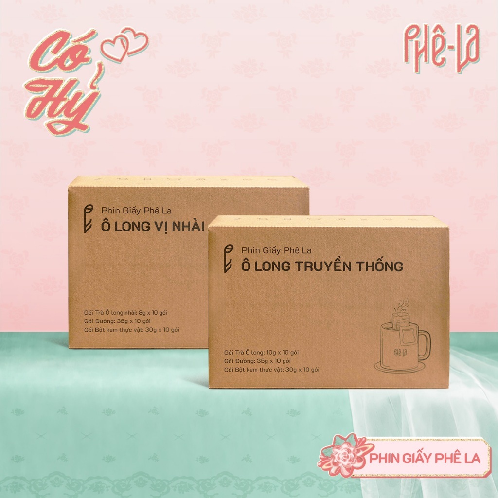 [SET Phin Giấy]Trà Ô Long phin giấy Phê La (Hộp 10 gói): vị Nhài Sữa/ vị Ô Long Truyền Thống
