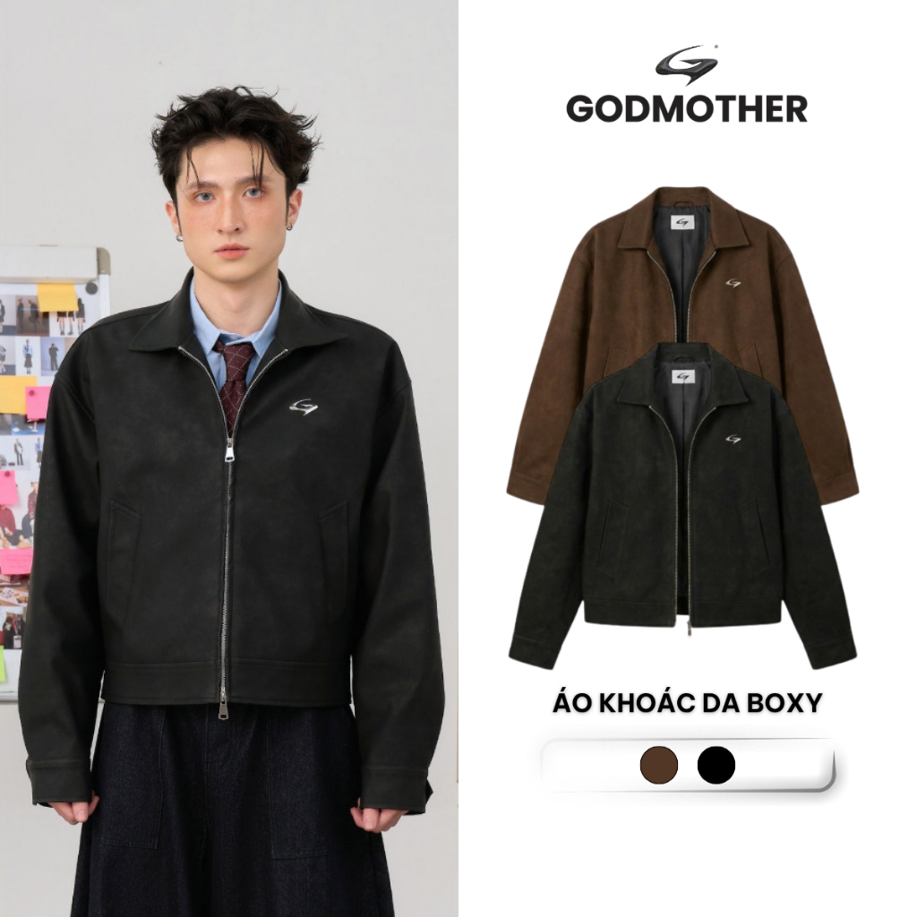 Áo Khoác Da Loang GODMOTHER Áo Da Nam Nữ Form Boxy Phong Cách Trẻ Trung Năng Động OWF25017