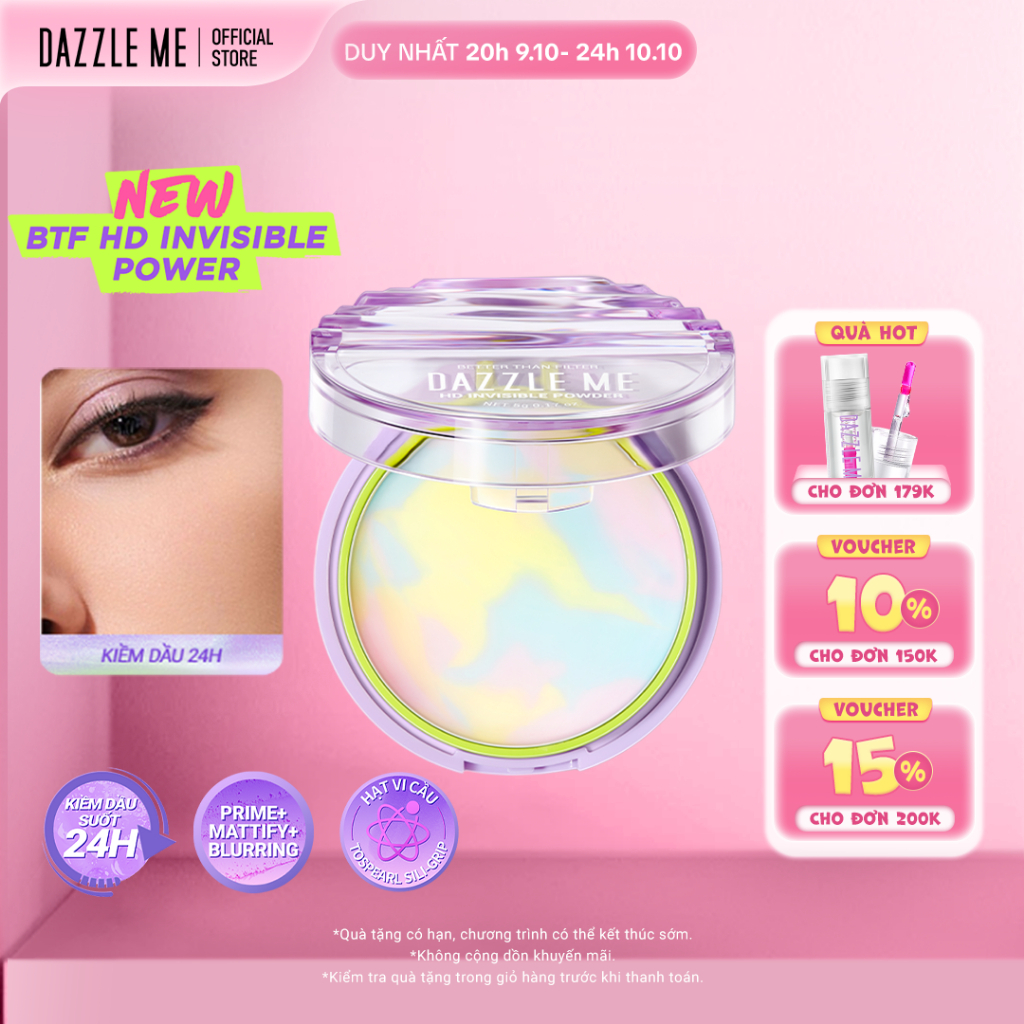 Phấn phủ không màu Dazzle Me Better Than Filter HD Invisible Powder kiểm soát dầu kép suốt 24h 5g
