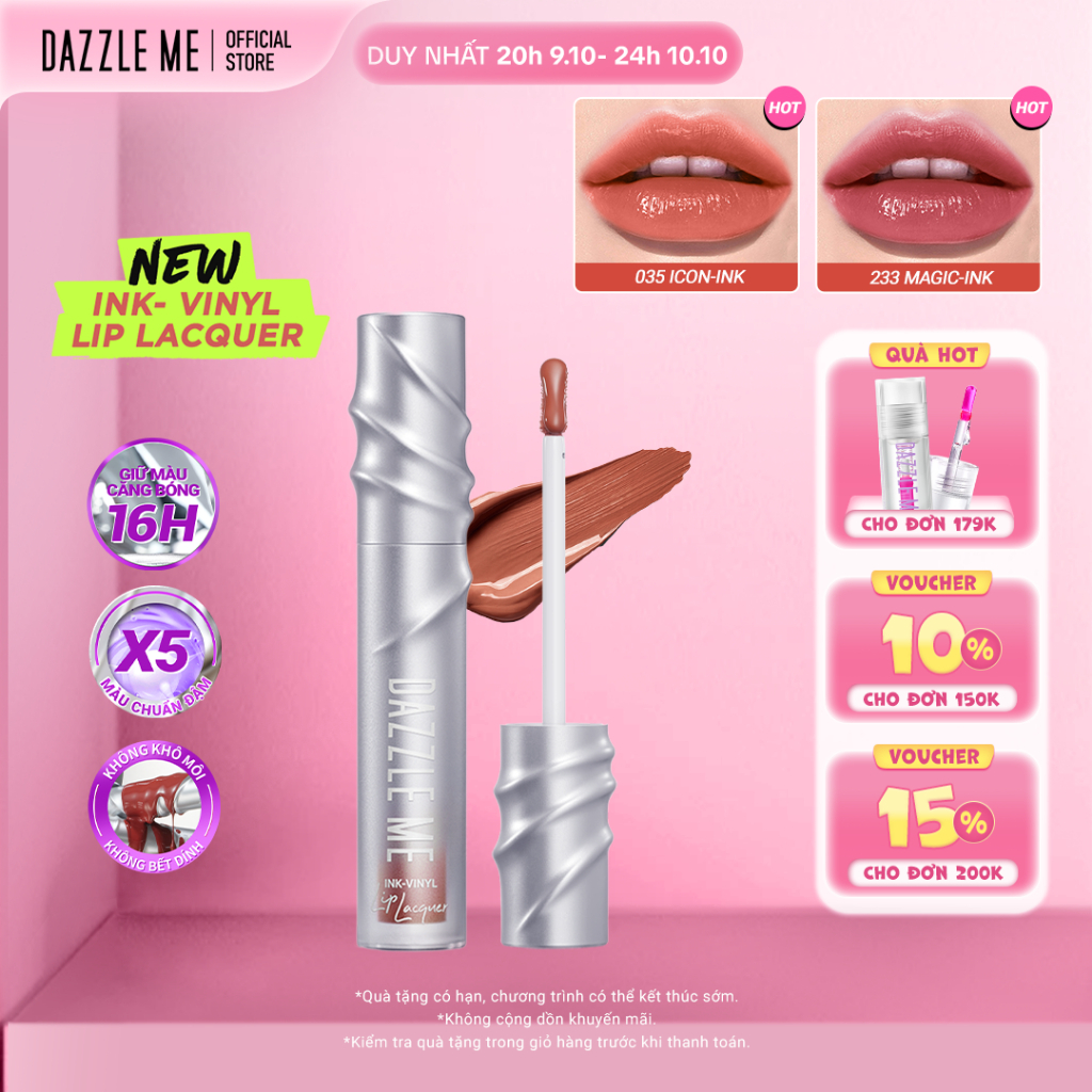 Son kem bóng Dazzle Me Ink-Vinyl Lip Lacquer lâu trôi mịn màng kháng nước màu đẹp 2.5ml