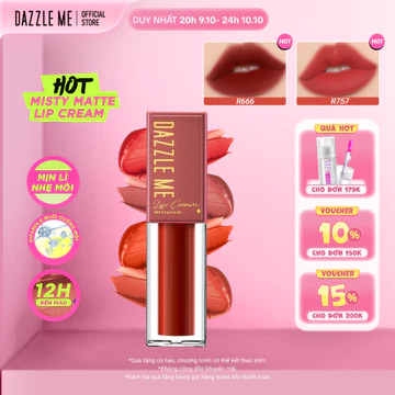Son Kem Lì Siêu Mịn Kháng Nước Lâu Trôi Và Không Làm Khô Môi DAZZLE ME Mousse Lip Cream 4.5g