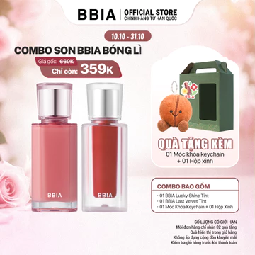 COMBO Son BBIA Bóng Lì: 01 Son tint bóng BBIA Lucky Shine Tint + 01 Son kem nhung thuần chay BBIA Last Velvet Tint