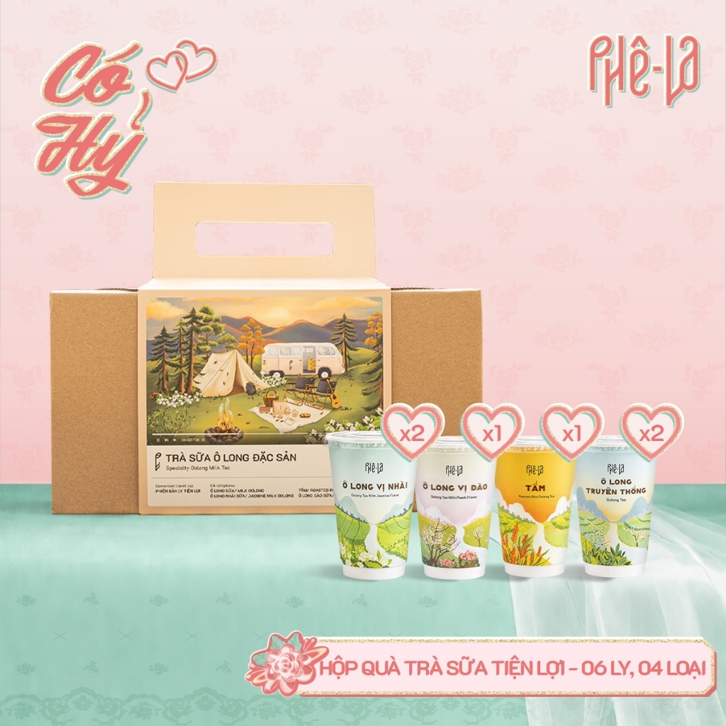 [Phiên bản thường] Hộp Quà Trà Sữa Tiện Lợi Phê La, Hộp 06 ly - 04 loại