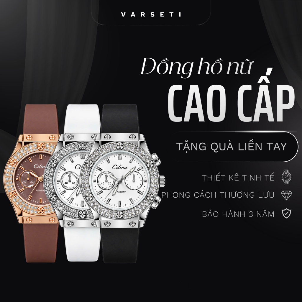 Đồng Hồ Nữ Dimini B201 Viền Đính Đá Dây Silicon Mặt Sz 26mm Phù Hợp nhiều Sz Tay