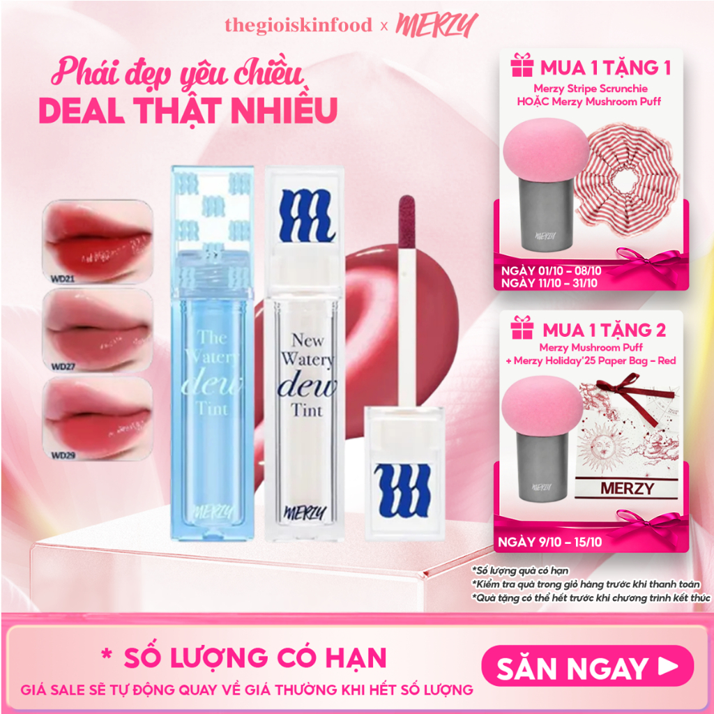 [Merzy New Dew] Son Tint Bóng Merzy Dạng Thạch Lâu Trôi, Môi Ẩm Mịn The Watery Dew Tint 4g ThegioiSkinfood