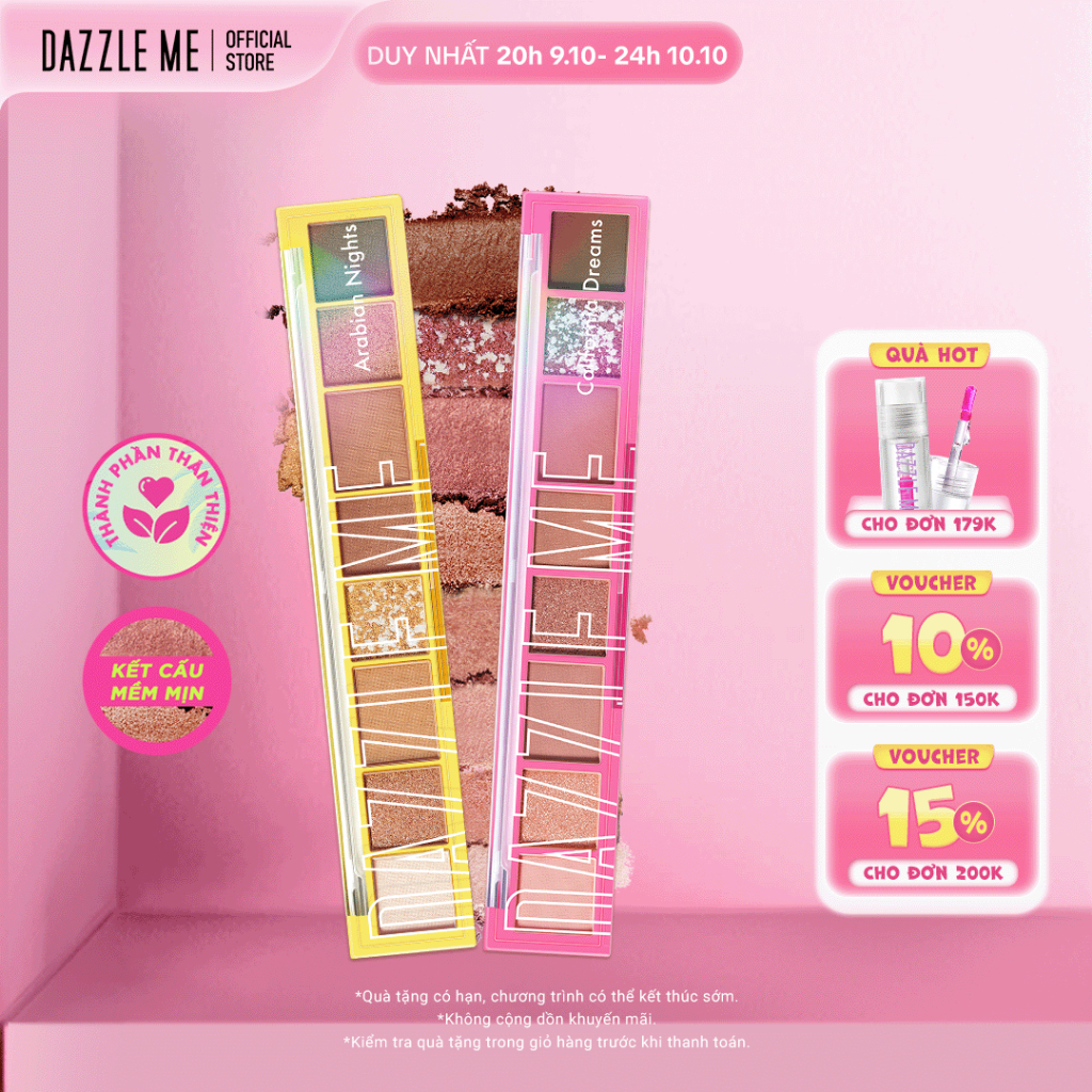 Bảng phấn mắt tám màu DAZZLE ME  Độ Lên Màu Cao Nhũ Ánh Kim Lâu Trôi Chống Thấm Nước  Eyeshadow