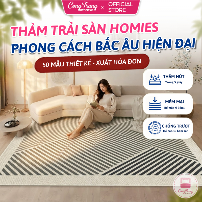 Thảm Trải Sàn Bali CongTrang Bedding Thảm Nỉ Phòng Khách Cao Cấp, Thảm Lót Sàn, Ghế Sofa - Đế Cao Su Chống Trượt