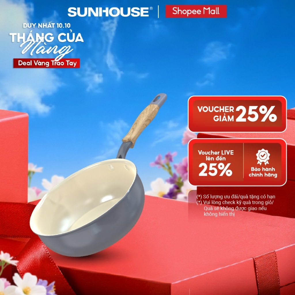 Chảo sâu phủ sứ đáy từ Sunhouse Healthy SDPxxM - Chống dính Ceramic - Bắt từ nhanh, dùng trên mọi loại bếp