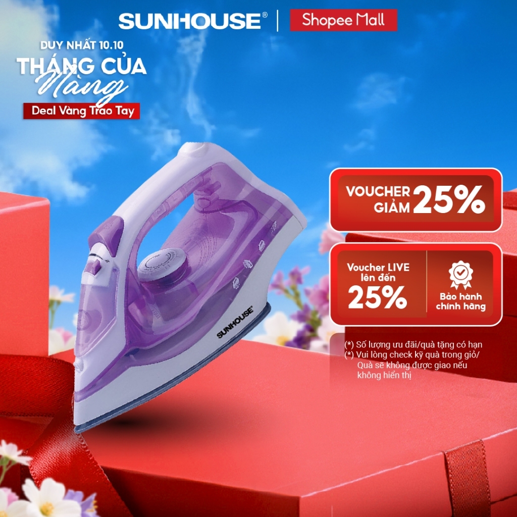 Bàn là hơi SUNHOUSE SHD2063P màu tím -  5 chế độ là - Công suất 1600W - Bảo hành 12 tháng - Hàng chính hãng