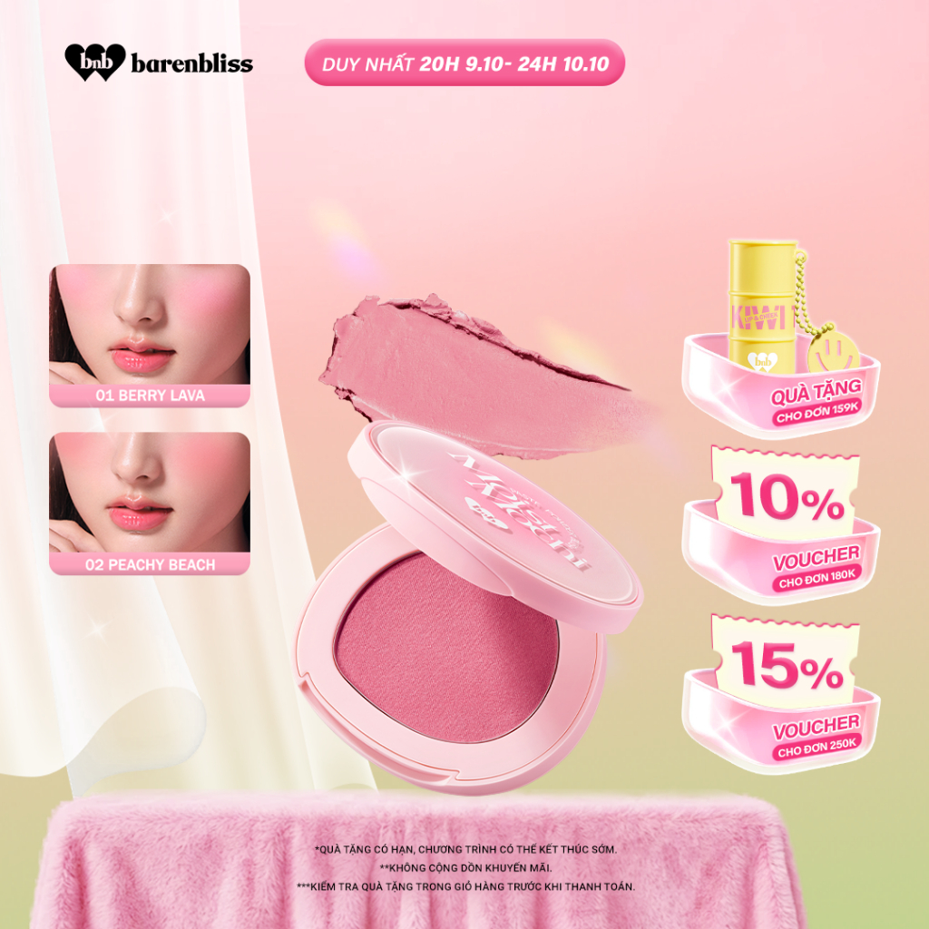Má hồng barenbliss Moist Mochi Paste Powder Blush kem lai phấn dễ tán bền màu mịn màng tươi tắn 4.5g