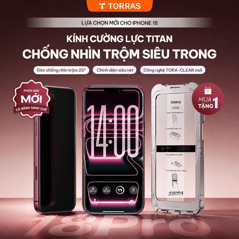 【MUA 1 TẶNG 1】TORRAS Kính Cường Lực iPhone 15/16/17/18 Chống Nhìn Trộm, Không Viền Đen, Chống Va Đập, Khung Tự Dán