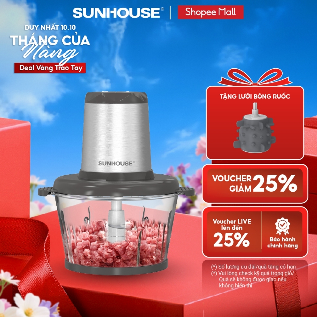 [Phiên bản mới] Máy xay thịt Sunhouse SHD5405 - Kèm lưỡi đánh bông ruốc, bóc tỏi  - 2 chế độ xay - Tự ngắt khi quá nhiệt