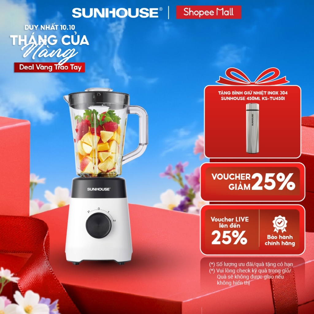 Máy xay sinh tố đa năng Sunhouse SHD5114 - Công suất 450W - Lưỡi dao Inox sắc bén - 3 chức năng - Hàng chính hãng