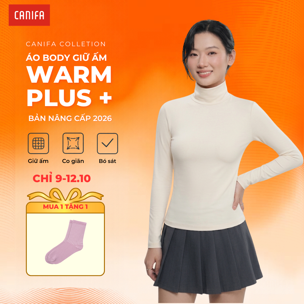 Áo body dài tay nữ cổ cao giữ ấm phom slimfit co giãn CANIFA  6IT26W011