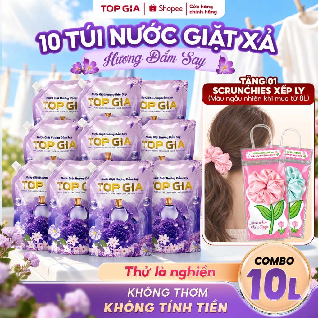 [MUA 5 TẶNG 5] Nước Giặt Xả TOPGIA Hương Đắm Say Dịu Nhẹ An Toàn Làm Sạch Vết Bẩn Lưu Hương 72H
