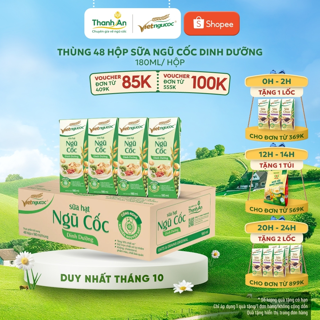 Thùng 48 Hộp Sữa Ngũ Cốc Dinh Dưỡng VIỆT NGŨ CỐC Uống Liền Bổ Sung Năng Lượng Chất Dinh Dưỡng Cho Cơ Thể 180ml/ Hộp