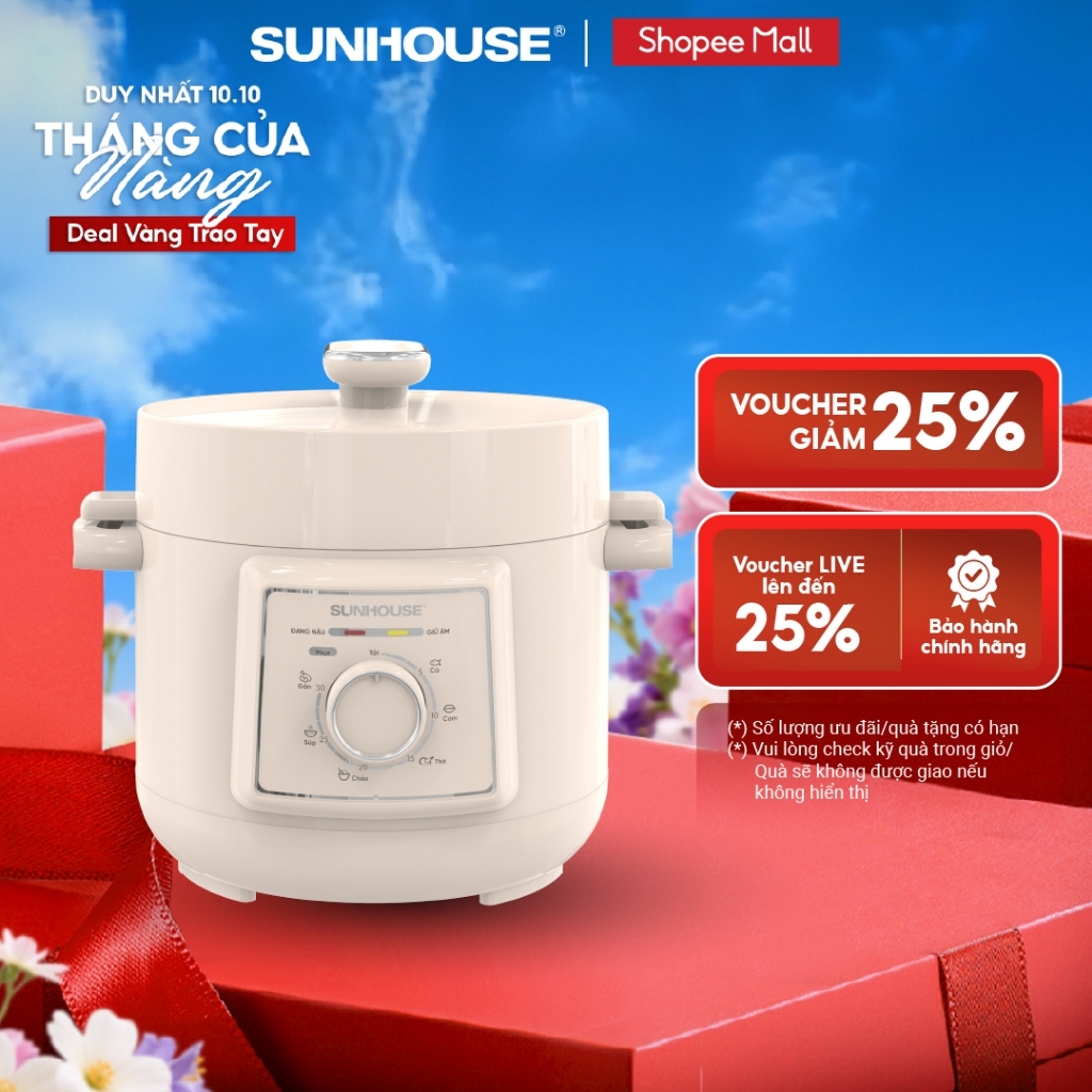 Nồi áp suất điện đa năng 2.5L Sunhouse SHD1520  - Lòng nồi hợp kim nhôm - Đa chức năng nấu - Xả áp bằng nút ấn