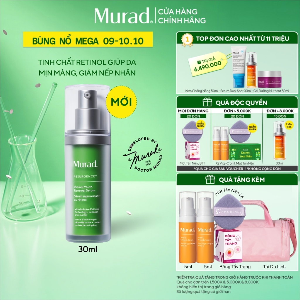 [PHIÊN BẢN MỚI] Tinh chất Retinol giúp da mịn màng và làm mờ nếp nhăn Murad Retinol Youth Renewal Serum 30ml