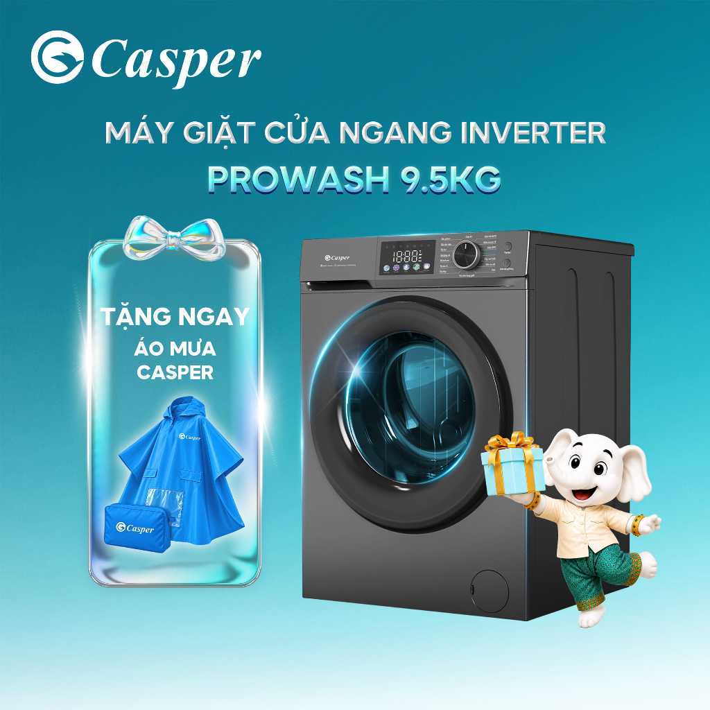 Máy giặt cửa ngang Casper 9.5KG - WF-D95VGR1 - Bảo hành 2 năm - Chính hãng