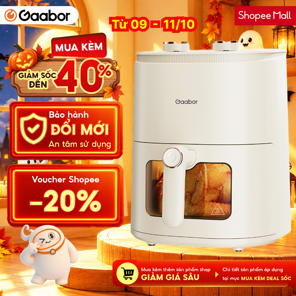 Nồi chiên không dầu 5L Gaabor AF-45M01A nút cơ thế hệ mới cửa kính trong suốt núm đôi tuần hoàn khí