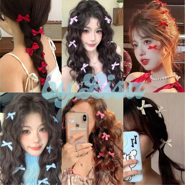 Kẹp Nơ Ruy Băng Màu Hồng Pinky Jennie Blackpink phong cách Lolita đáng yêu, Set Kẹp Mini dành cho tóc Hippie xinh xắn