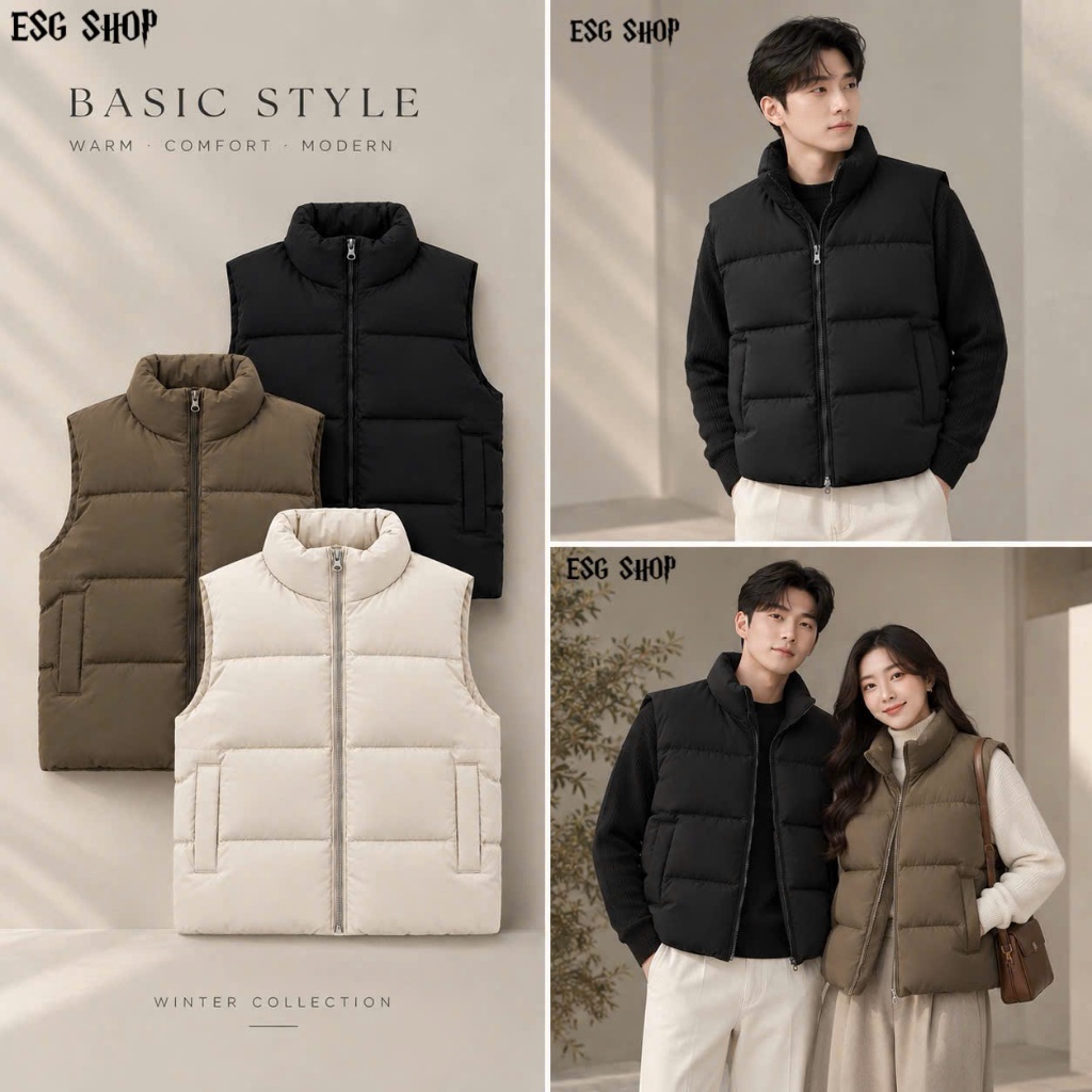 [Hàng Loại 1- Áo Phao GILE] Áo Phao GILE Nam Nữ túi có khóa sườn, form rộng, Cổ cao Menswear, nhẹ nhàng, Không dồn bông.