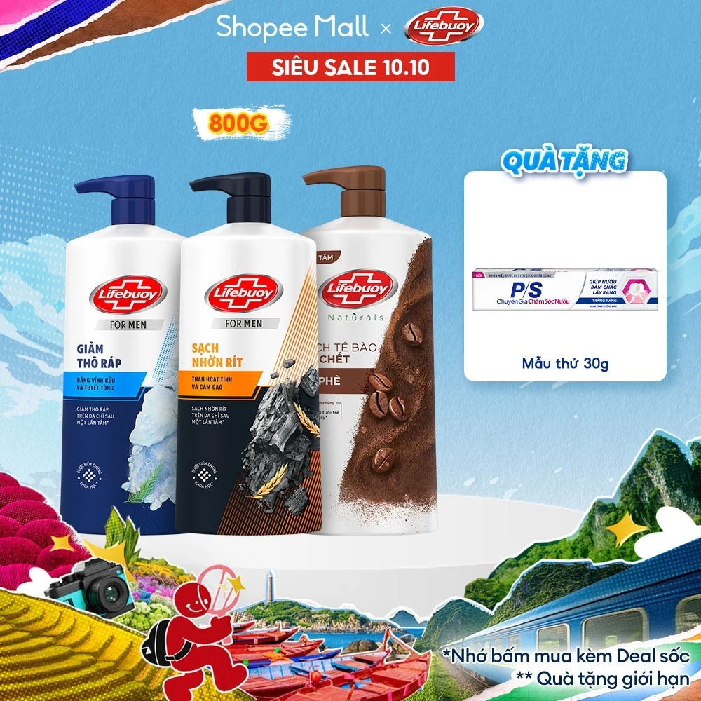 Sữa Tắm Lifebuoy 800gr Detox Và Sạch Sâu Khỏi Bụi Mịn Pm2.5 Detox 100 Từ Thiên Nhiên Diệt Khuẩn