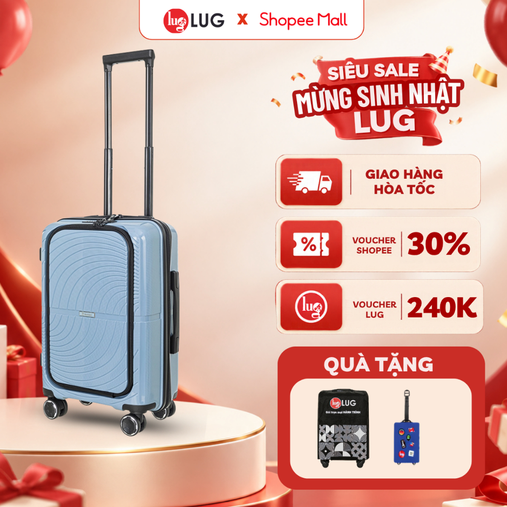 [CÓ NGĂN ĐỰNG LAPTOP] Vali Kéo LUG Holdall MP2611 - Size 20 Nhựa PP chống bể vỡ, Khoá Số Bảo Mật An Toàn