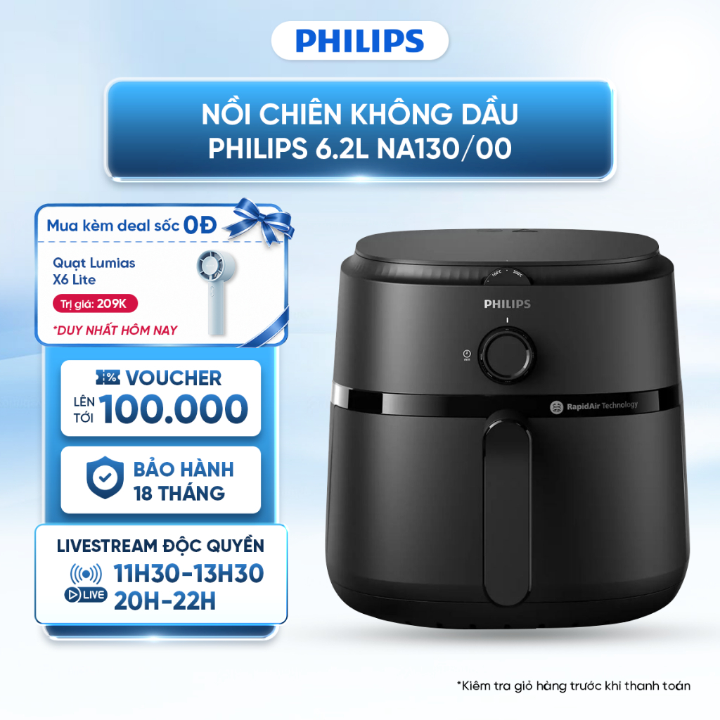 Nồi chiên không dầu Philips 4.2 lít NA120/00 - NA130/00 6.2 lít - Công suất 1500W - 1700W, BH 12 Tháng