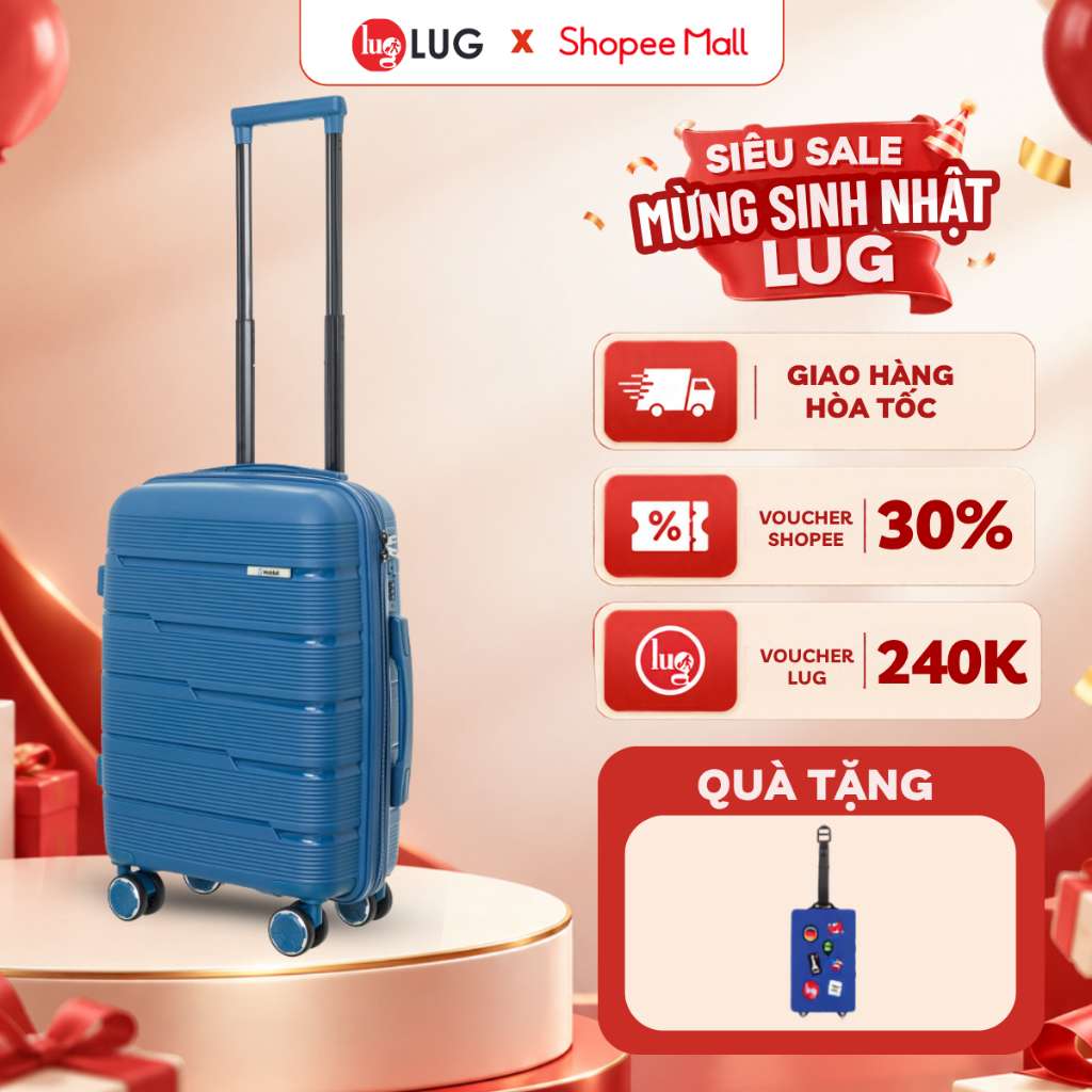 [ NHỎ - GỌN - NHẸ ] Vali Kéo LUG Holdall MP809 - Size 20, Size 24, Size 28: Nhựa PP chống bể vỡ, Khoá Số Bảo Mật An Toàn