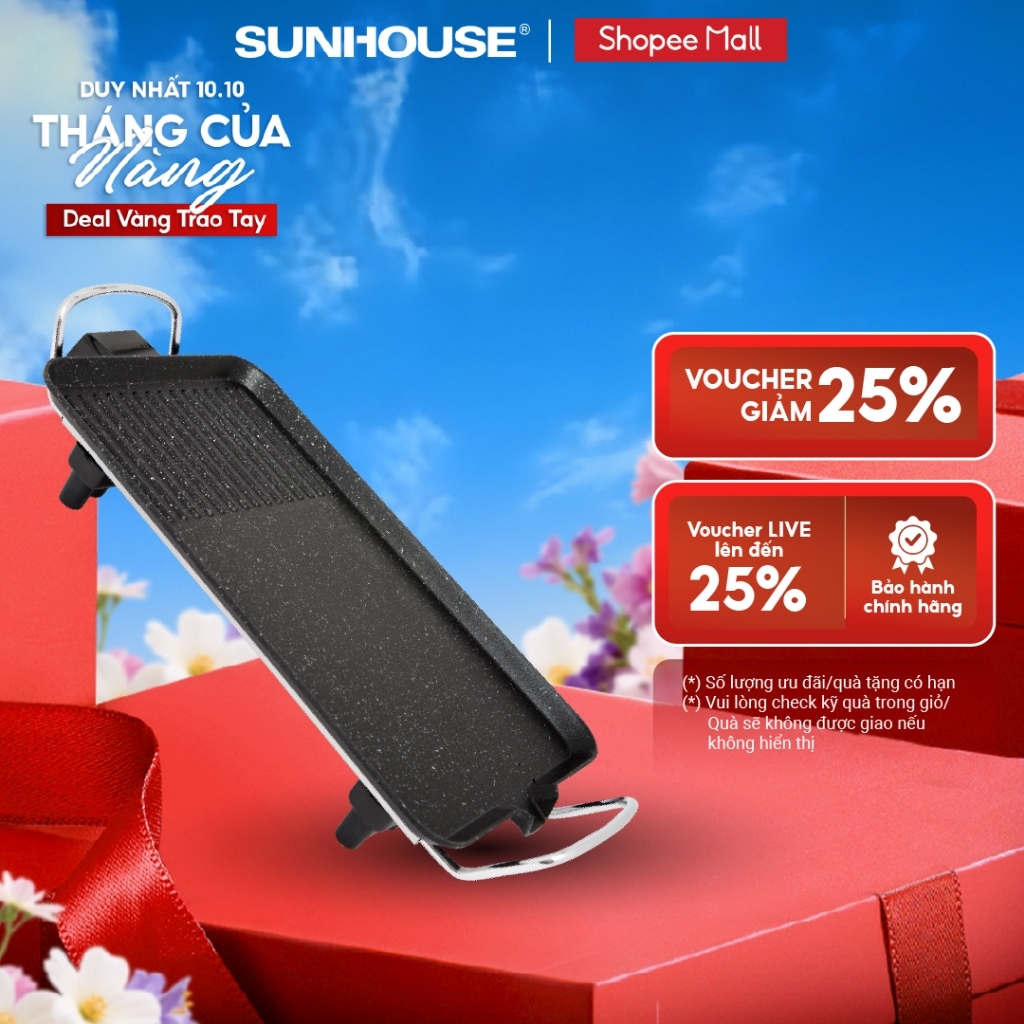 Bếp nướng điện Sunhouse SHD4607 - Công suất 1500W - Một miệng rót mỡ thừa tiện dụng - Phích cắm rời, 2 chấu