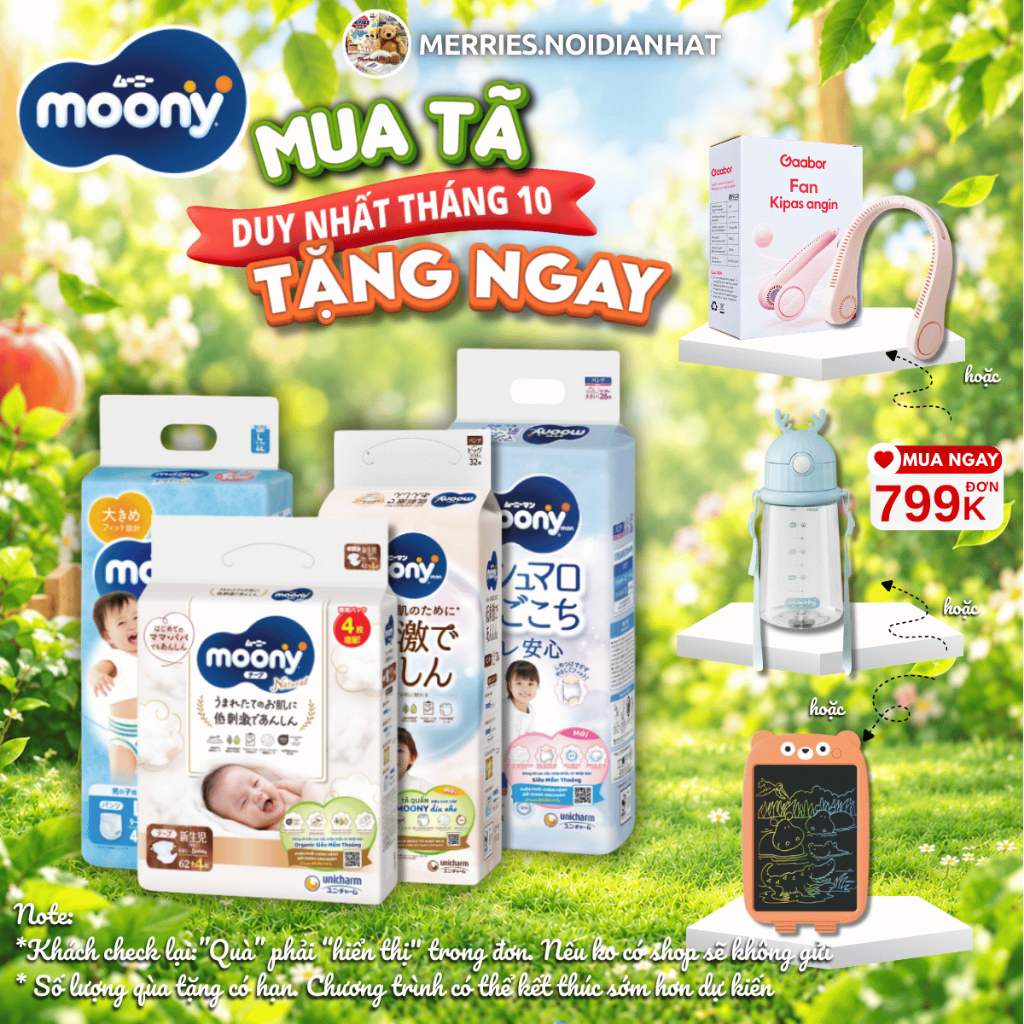 [CHÍNH HÃNG ]Tã Bỉm MOONY NATURAL dán/quần NB62/S58/M46/L38/L36/XL32