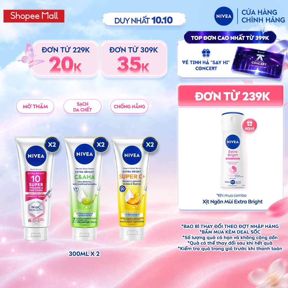 Bộ 2 Tinh Chất Dưỡng Thể NIVEA Vitamin Serum - Dưỡng Sáng Da Sau 7 Ngày 300ml - 93824x2/99197x2/99195x2/99190x2/99192x2
