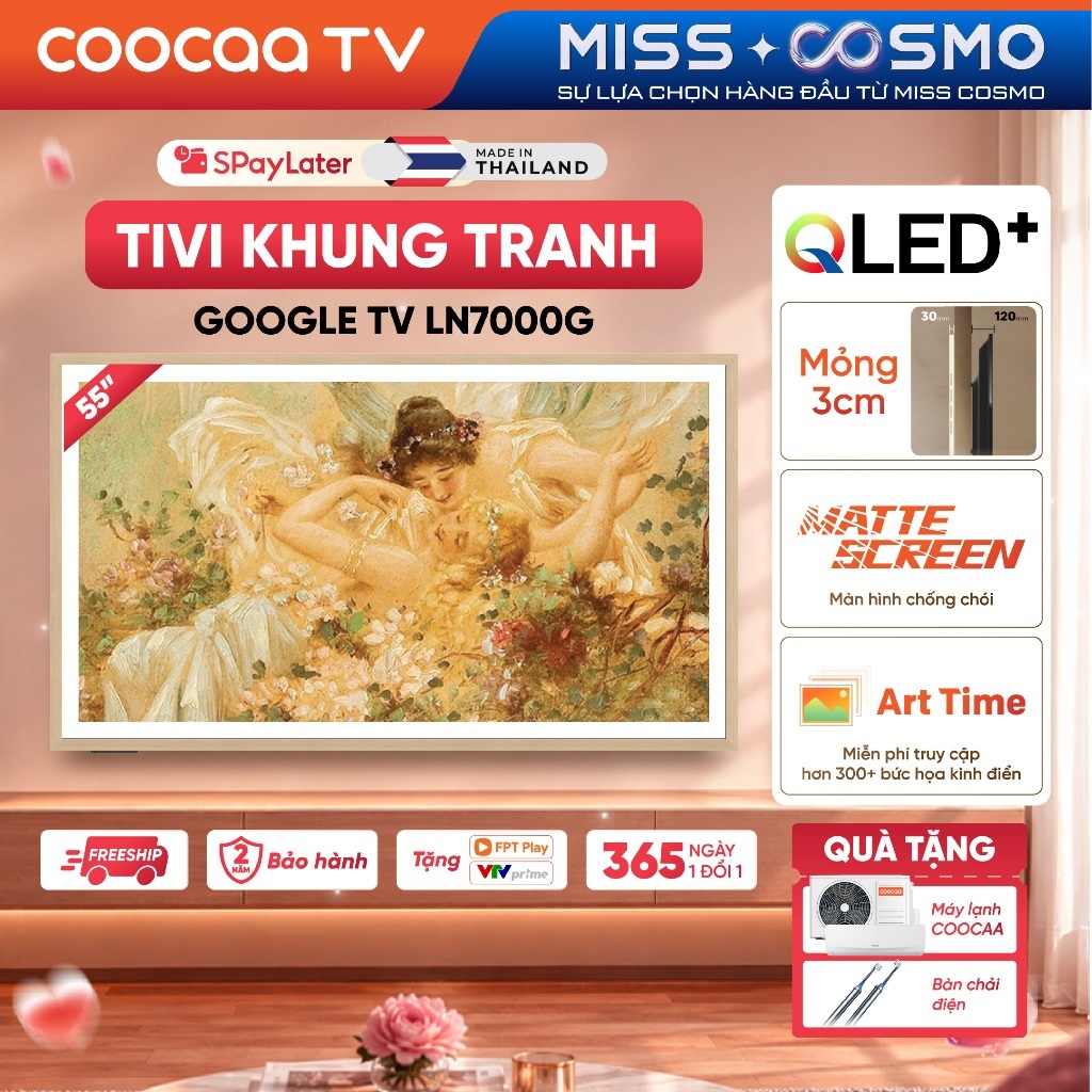 Smart Google TV COOCAA 55 Inch QLED Frame 55LN7000G Điều Khiển Bằng Giọng Nói | HDR10+ - Miễn phí lắp đặt HN&HCM