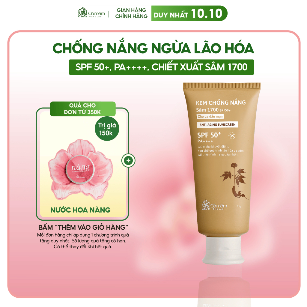 [SVIP] Kem Chống Nắng Sâm 1700 SPF50+ PA++++ Che Khuyết Điểm Điểm Hạn Chế Lão Hóa Da Sớm Cỏ Mềm 60g