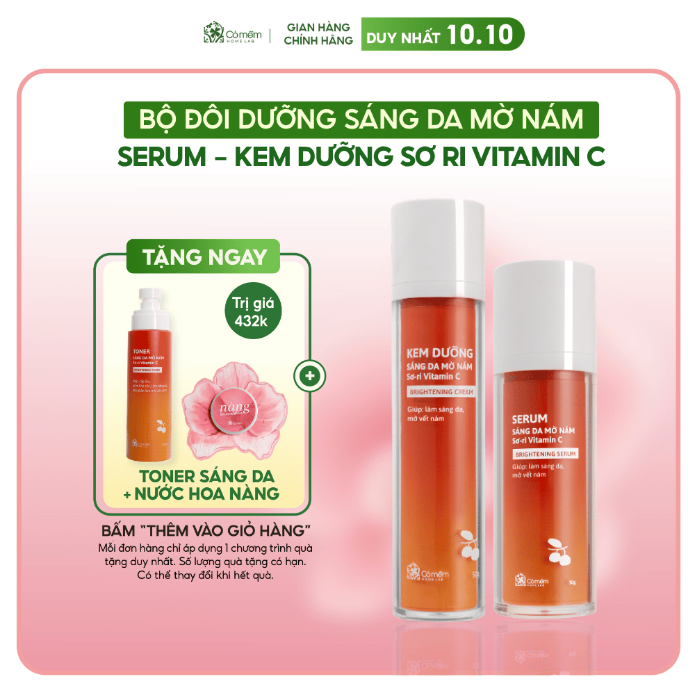Combo dưỡng sáng da mờ thâm nám tàn nhang Vitamin C từ trái Sơ-ri Cỏ Mềm