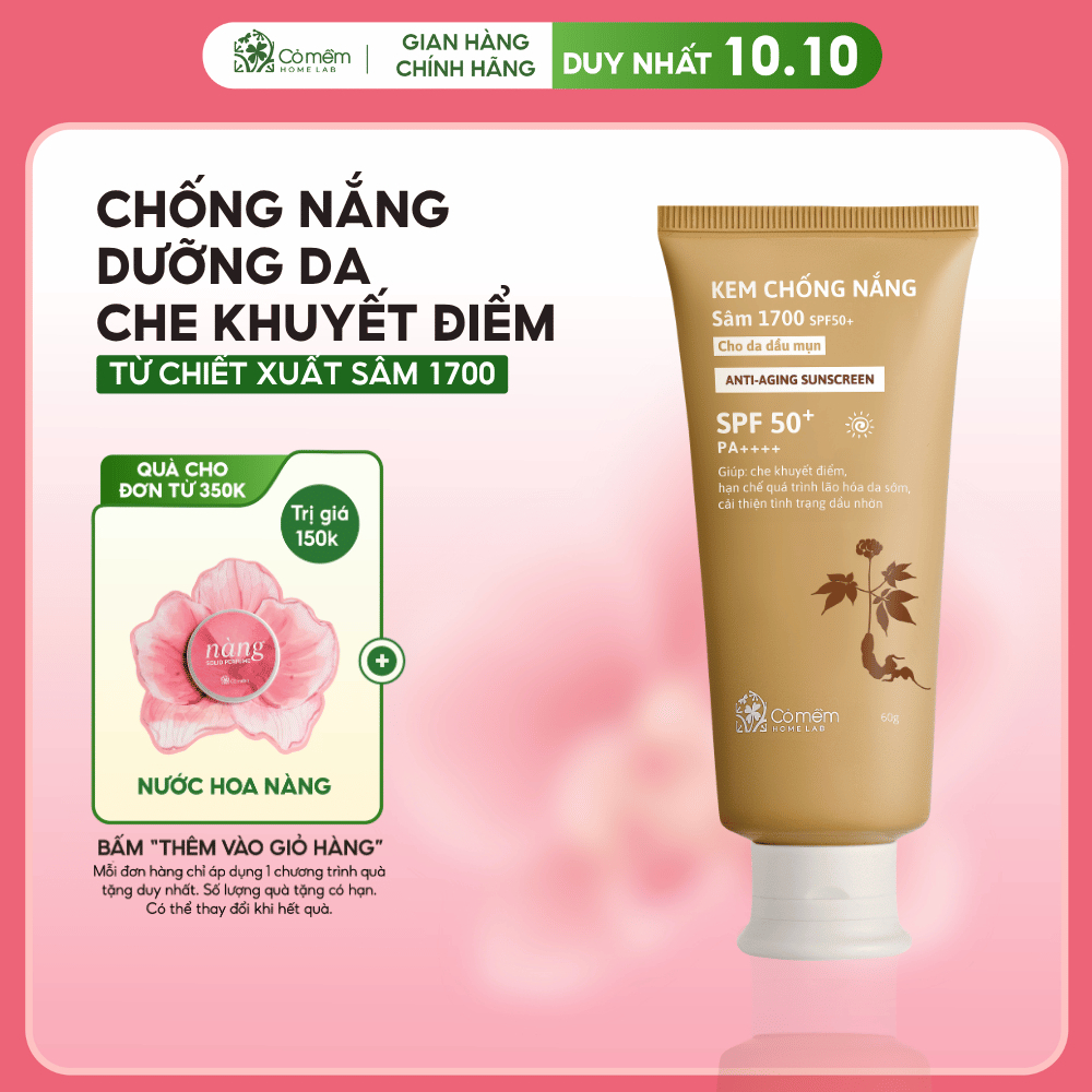 Kem Chống Nắng Mặt Sâm 1700 SPF50+ PA++++ Che Khuyết Điểm Điểm Ngừa Lão Hóa Mọi Loại Da Cỏ Mềm 60g