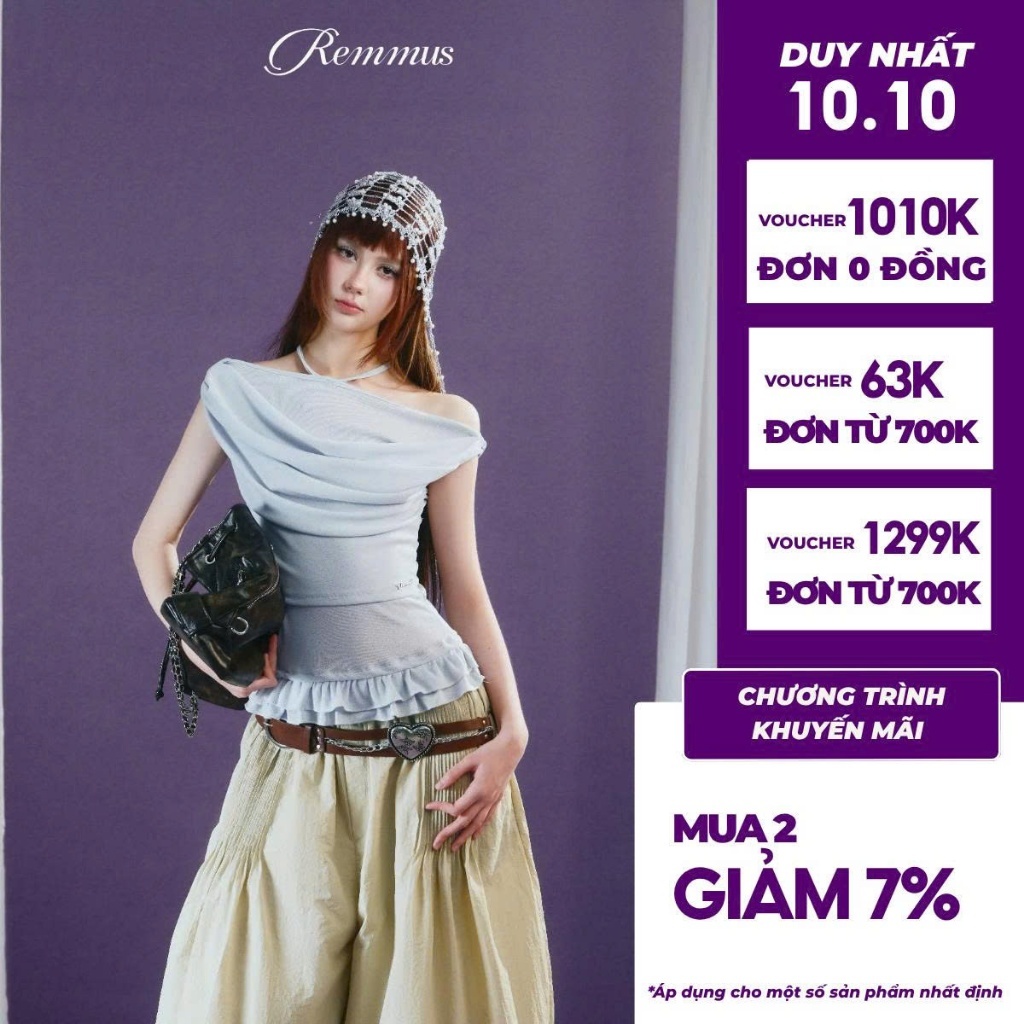 Yuna Top - Remmus | Áo cổ đổ xếp rũ trễ vai hack eo - BST DOLLY HOUSE
