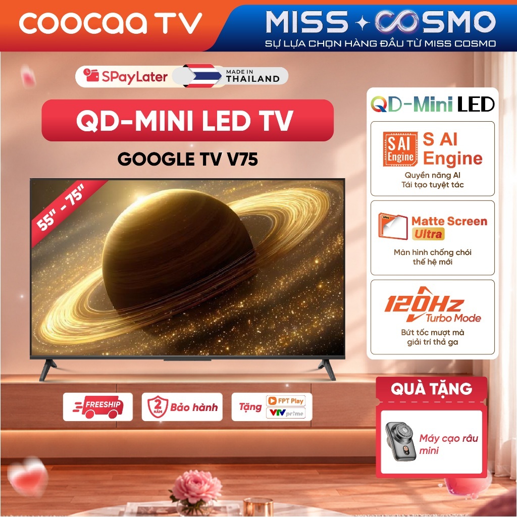 [QD-Mini LED] COOCAA TV 55 65 75 inch | Điều Khiển Bằng Giọng Nói |Dolby Atmos 55V75 65V75 75V75-Miễn phí lắp đặt HN&HCM