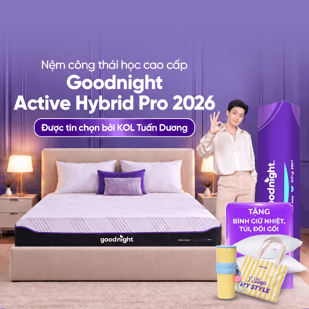 (10.10 Tặng đôi gối, túi, bình) Nệm Cao Su Foam Goodnight Active Hybrid 20cm, đệm foam làm mát, đệm hè, ruột đệm cao su